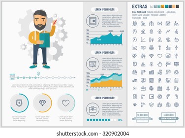 Business infographic template and elements. The template includes illustrations of hipster men and huge awesome set of thin line icons. Modern minimalistic flat vector design.