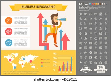 Business infographic template and elements. The template includes illustrations of hipster men and huge awesome set of thin line icons. Modern minimalistic flat vector design.