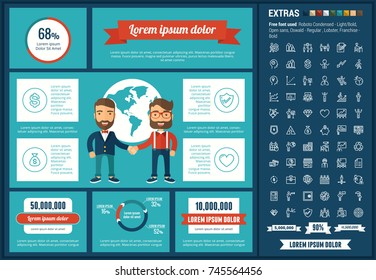 Business infographic template and elements. The template includes illustrations of hipster men and huge awesome set of thin line icons. Modern minimalistic flat vector design.