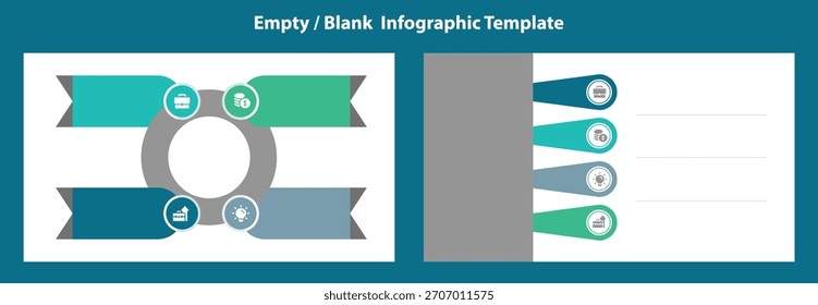 Business infographic template featuring an empty diagram with icons symbolizing business aspects. Two distinct layouts enhance company strategy presentations. Ideal for visualizing planning processes.
