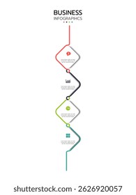 Business infographic template featuring four vertical, connected rounded squares with a gradient outline from red to teal. Each rounded square contains an icon and placeholder text.