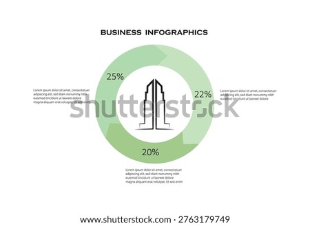 A business infographic template featuring a green circular diagram with a building icon, suitable for presentations and reports.