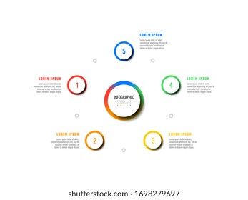 plantilla de infografía empresarial con cinco elementos realistas redondos sobre un fondo blanco. visualización moderna de datos vectoriales con cuadros de texto. fácil de editar y personalizar. Pasos10