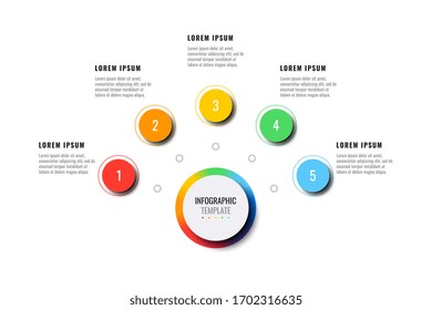 business infographic template with five  round realistic elements on a white background. modern vector data visualisation with textboxes. easy to edit and customize. eps10