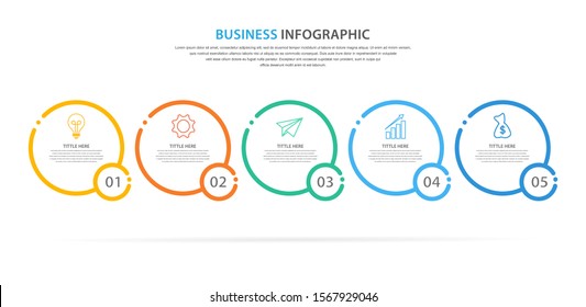 business infographic template, flat design concept with 5 option or step, vector eps 10