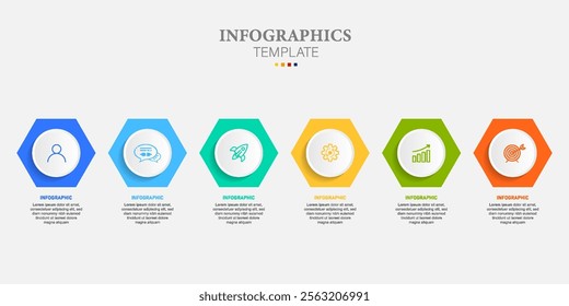 business infographic template, flat design with icons and 6 option or step