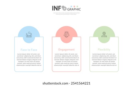 Business infographic template, flow chart with 3 options, strategic plan to define company value, project management schedule to create facts and statistics.
