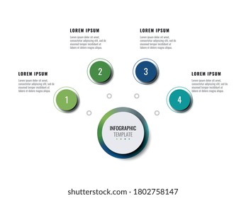 Business infographic template with four round realistic elements on a white background. Modern horizontal progress visualisation with options and descriptions. Vector illustration eps10