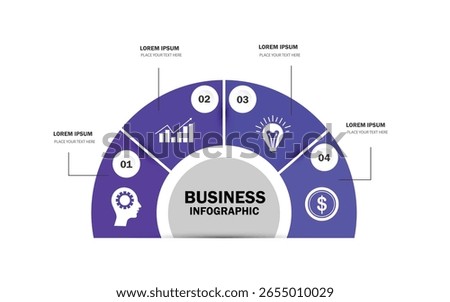 Business Infographic Template, Four Steps Half Circle Work, Advertising Pie Chart Diagram Presentation