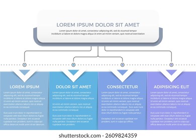 Business infographic template with a four-element flow chart for process visualization, vector eps10 illustration