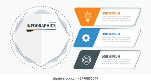Business infographic template with geometric sections process steps information layout and presentation design for corporate reports marketing and data visualization
