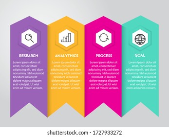 Business infographic template. geometric shape design with 4 number options for steps, illustrations vector.