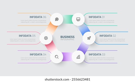 Business infographic template with hexagon shape circle label 6 options and icon for presentation