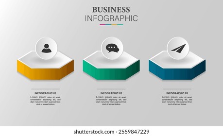 Business infographic template hexagonal style three steps with icons