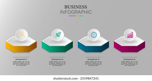 Business infographic template hexagonal style 4 steps with icons