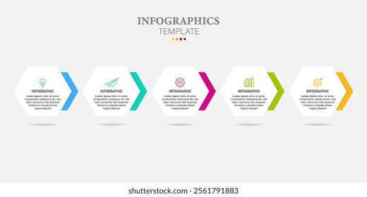 business infographic template, hexagonal style 4 icons and options
