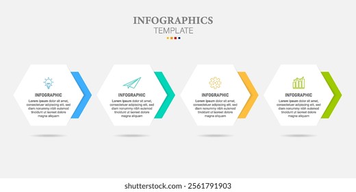 business infographic template, hexagonal style 4 icons and options