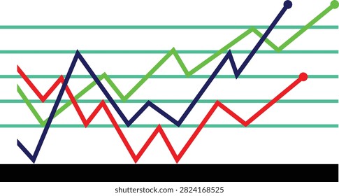 Business infographic template with horizontal bar charts and candlestick stock graph. Modern data visualization vector for financial reports, market analysis, and statistical presentations.