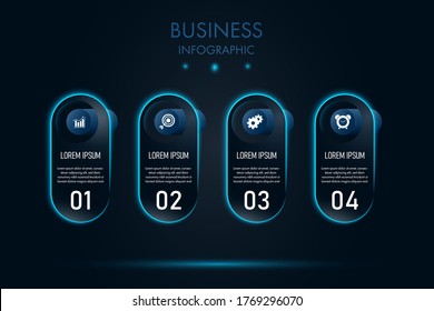 Business Infographic Template With Icon,dark Background And Blue Neon Light.