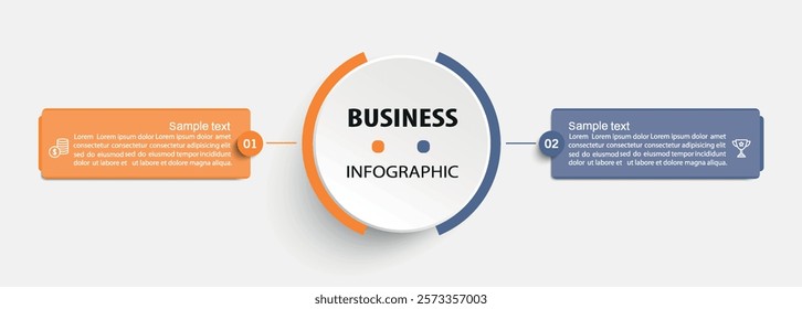 Business infographic template with icons and 2 options or steps	