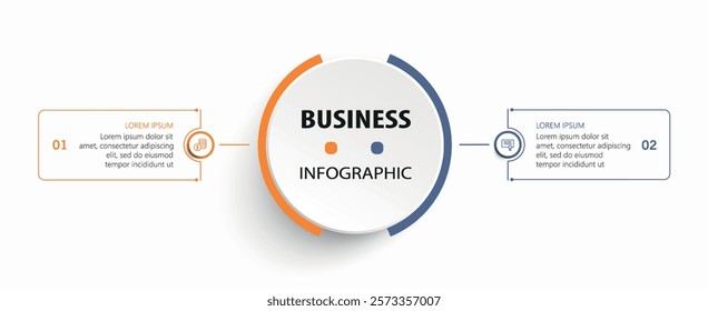 Business infographic template with icons and 2 options or steps	