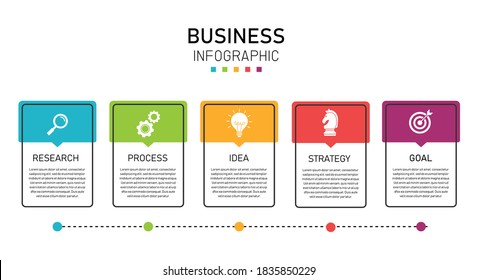 Business infographic template with icons and 5 options. Can be used for process diagram, presentations, workflow layout, flow chart, info graph. vector illustration in flat style. step to success.
