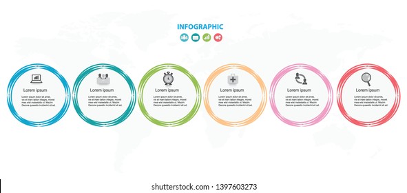 Business Infographic template with icons and 6 options or steps. Can be used for process diagram, presentations, workflow layout, banner, flow chart, info graph