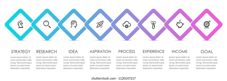 Business Infographic template with icons and 8 options or steps.  Can be used for process diagram, presentations, workflow layout, banner, flow chart, info graph.