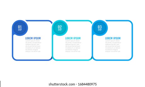 Business infographic template label design with 3 number options, steps, squares. Vector illustration. Can be used for workflow layout, info chart, annual report, web design.