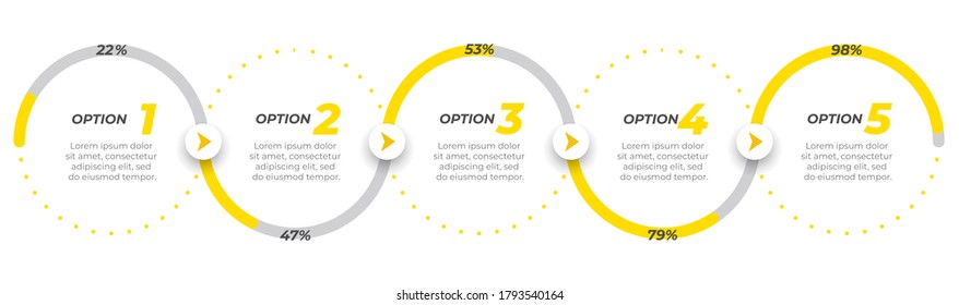 Business infographic template label design with icons. Timeline with 5 options or steps. Can be used for workflow diagram, info chart, presentation, annual report.