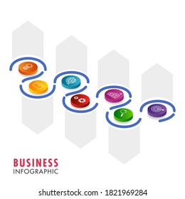 Business Infographic Template Layout with 3D Colorful Icons in Seven Options.
