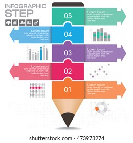 Business Infographic template layout with illustration of creative colorful pencil.