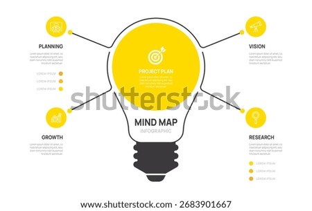 Business infographic template light bulb mind map 4 steps options, presentation with elements vector illustration.