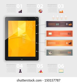 Business infographic template. Mobile phones technology. Diagrams and icons set. Numbered banners. Minimal style design for business graphic. Cutout lines and other website design elements.