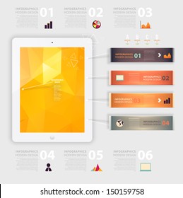 Business infographic template. Mobile phones technology. Diagrams and icons set. Numbered banners. Minimal style design for business graphic. Cutout lines and other website design elements.