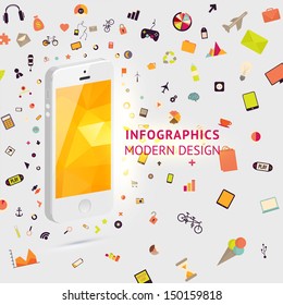 Business infographic template. Mobile phones technology. Diagrams and icons set. Numbered banners. Minimal style design for business graphic. Cutout lines and other website design elements.