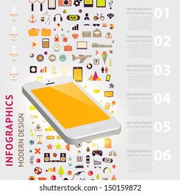Business infographic template. Mobile phones technology. Diagrams and icons set. Numbered banners. Minimal style design for business graphic. Cutout lines and other website design elements.