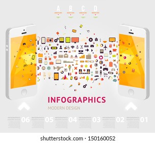 Business infographic template. Mobile phones technology. Diagrams and icons set. Numbered banners. Minimal style design for business graphic. Cutout lines and other website design elements.