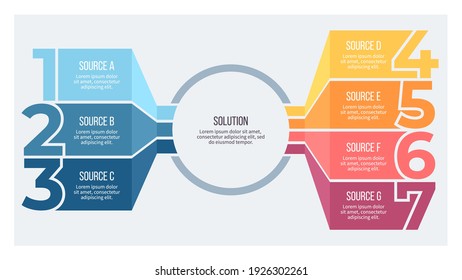 Business infographic template. Organization chart with 7 steps, number options. Vector chart.