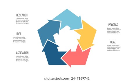 Business infographic template. Pentagon with 5 arrows, steps. Vector chart.