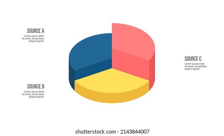 Business infographic template. Pie chart, graph with 3 steps, options, parts. Vector diagram.