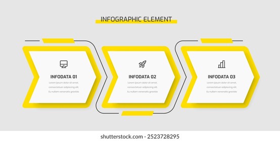 Business Infographic Template Apresentação Design abstrato com cor amarela 3 opções e ícones