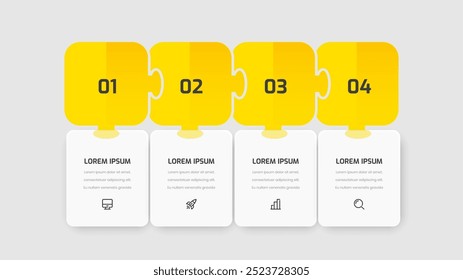 Business Infographic Template Presentation with Abstract Design Yellow Color 4 Numbers and Icons	