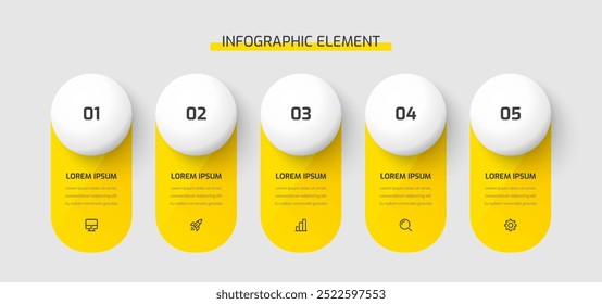 Rótulo do círculo da apresentação do modelo do infográfico do negócio com a cor amarela 4 números e ícones