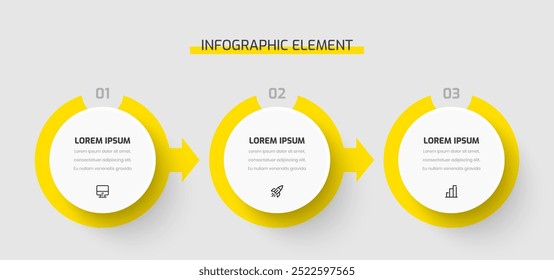 Business Infographic Template Presentation Circle Label with Arrow Yellow Color 3 Numbers and Icons