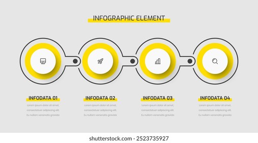 Rótulo do círculo da apresentação do modelo de infográfico do negócio com opções e ícones de cor amarela 4