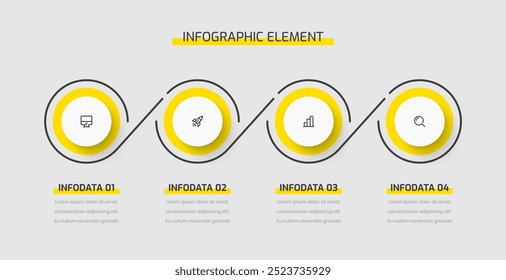 Rótulo do círculo da apresentação do modelo de infográfico do negócio com opções e ícones de cor amarela 4