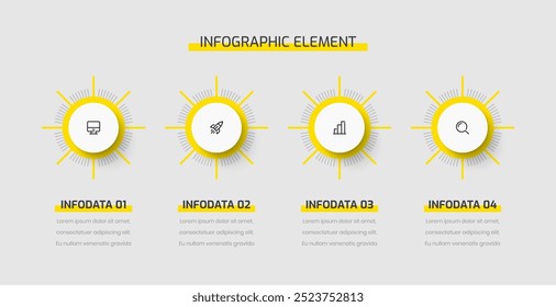 Business Infografik Vorlage Präsentation Circle Label mit gelber Farbe 4 Optionen und Symbole