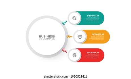 Business infographic template. Presentation circles label design with icon and 3 options or steps. Vector illustration. 