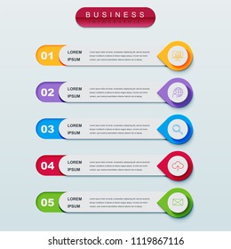 Business infographic template presentation template. Elements digital corporate finance concept chart with 5 options, step or processes. Template for brochure, web process diagram, workflow, banner
